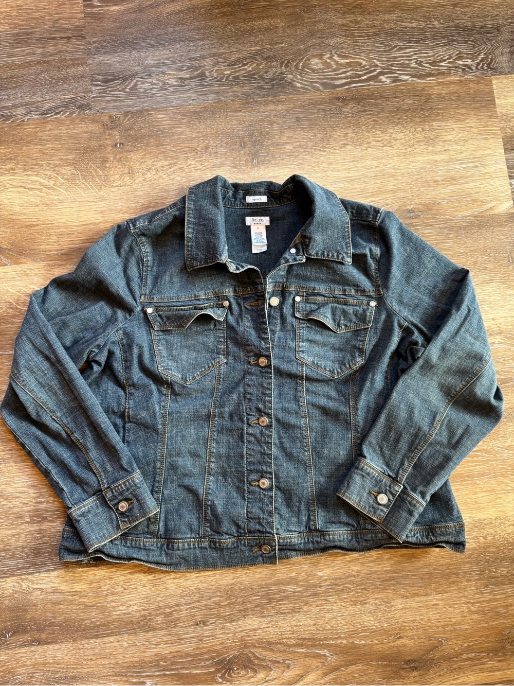 Liz & Co stretch 2X Classic Dark Denim Jacket - Blue